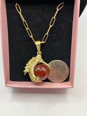 Red Agate Gem CLAW Pendant Necklace Stainless Steel Paperclip Chain New